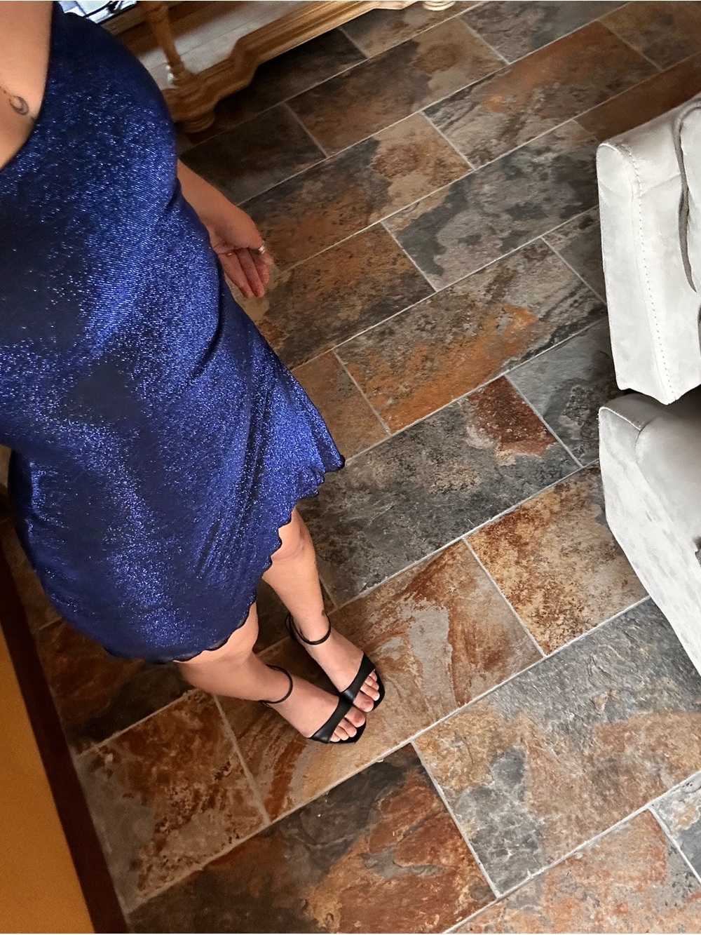 Princess Polly Navy Glitter Strapless Mini Dress Asymmetrical Party Dress size 2 - Picture 11 of 14